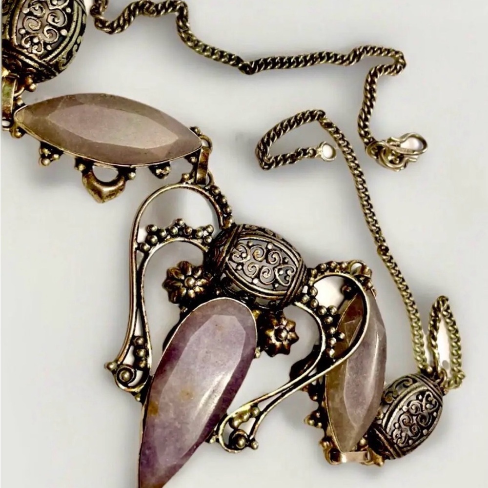 Gemstone Necklace Victorian Style Iolite Sunstone Sterling Silver Necklace